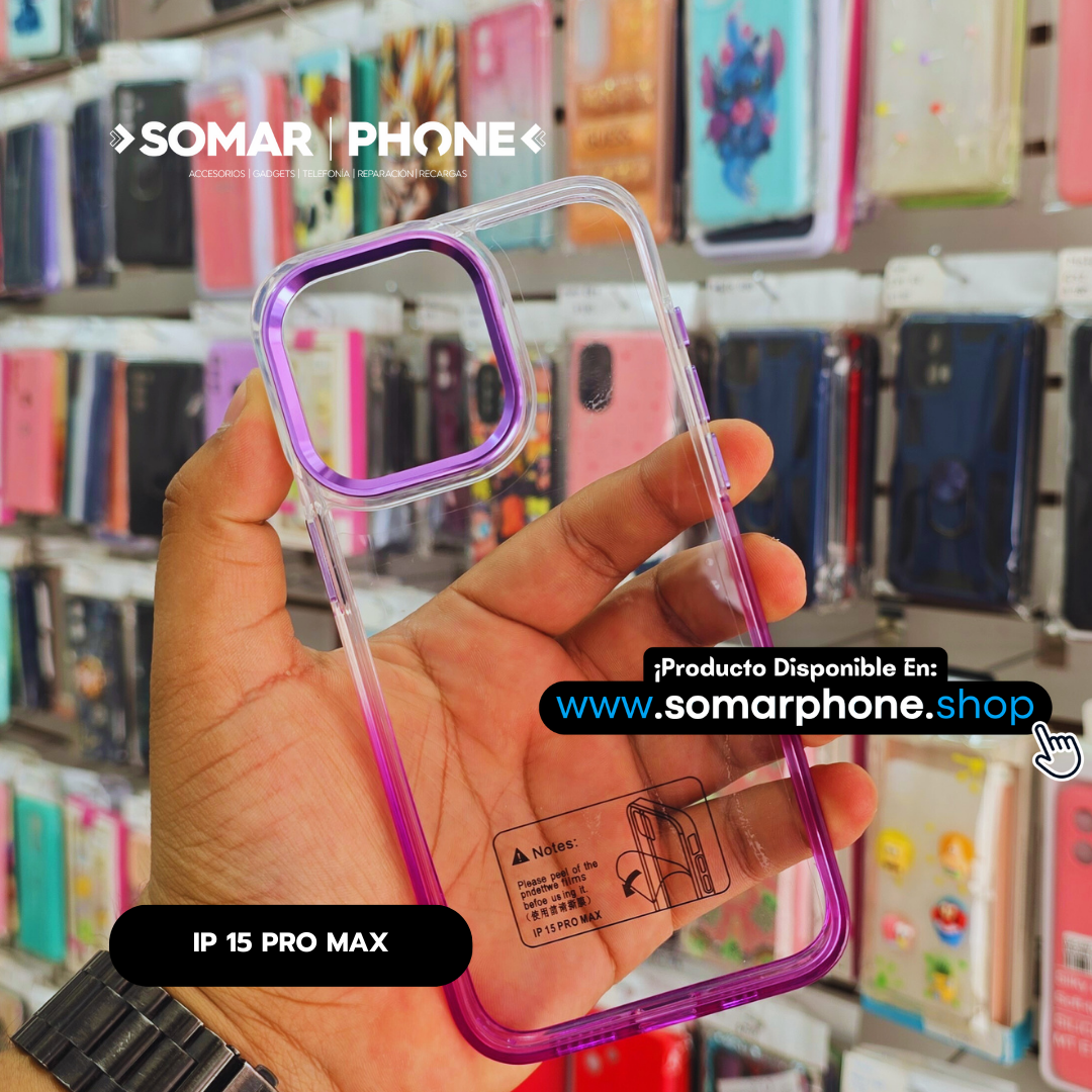 Funda AcriColor Para iPhone 15 Pro Max Traslúcida Con Borde En Color Morado