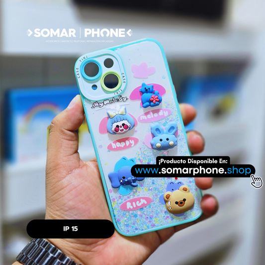 Funda Kawaii Para iPhone 15 Diseño 3D Menta