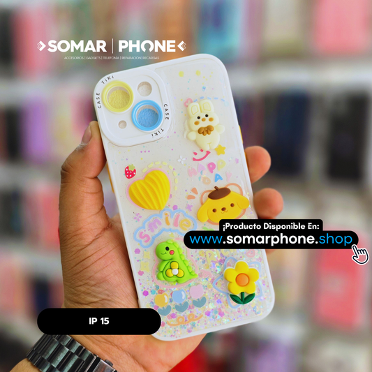 Funda Kawaii Para iPhone 15 Diseño 3D Blanco